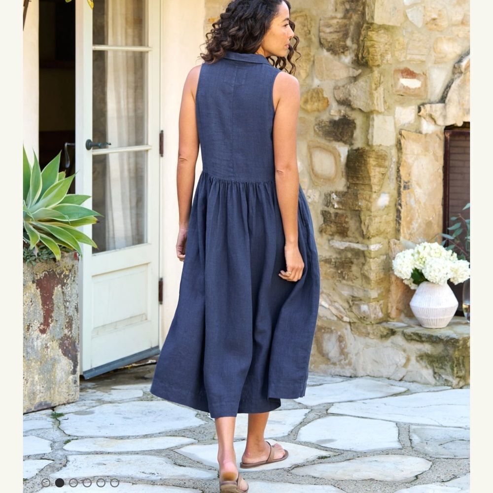 NWT Frank & Eileen Daphne Washed Linen Navy Maxi Dress Large - Picture 6 of 15